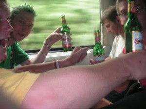 Beers on a high speed train through the Czech Republic.
