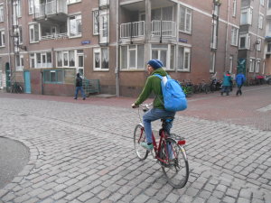 Cycling in Amsterdam.