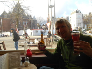 Having a drink in Amsterdam.